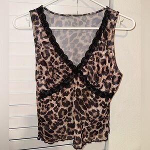 SHEIN Leopard Print Top with Black Lace